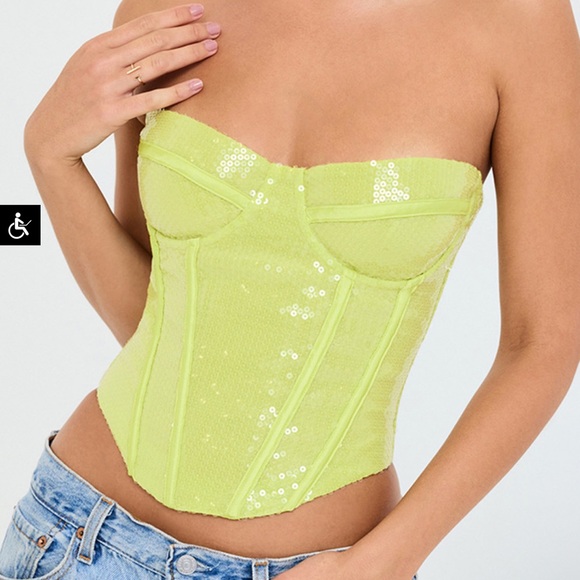 Mistress Rocks Lime Green Strapless Corset Top - Picture 1 of 8